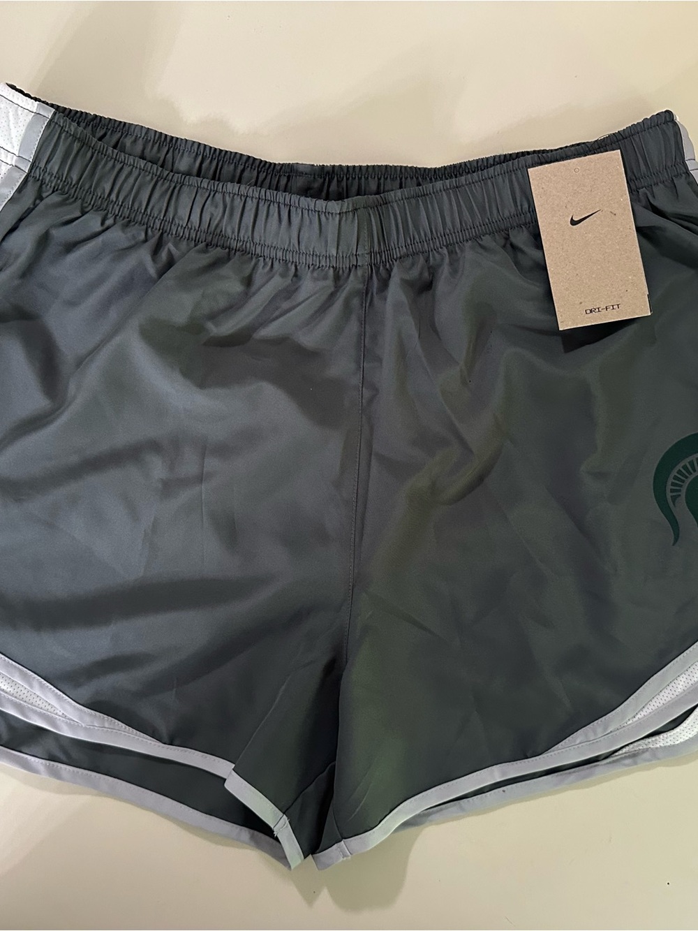 Nike Women’s Gray Athletic Running Shorts with White Trim MSU